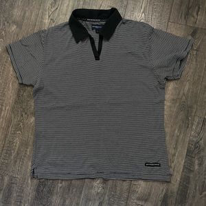 Burberry Black and White Striped Polo Top